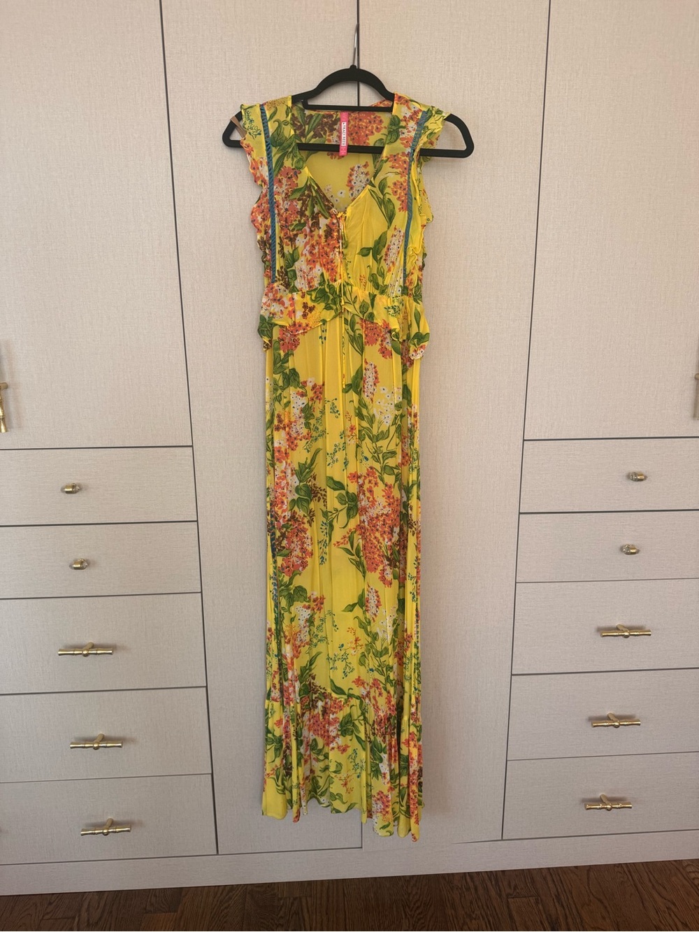 Tracy Reese for Anthropologie Yellow Floral Maxi Dress with Ruffle Details